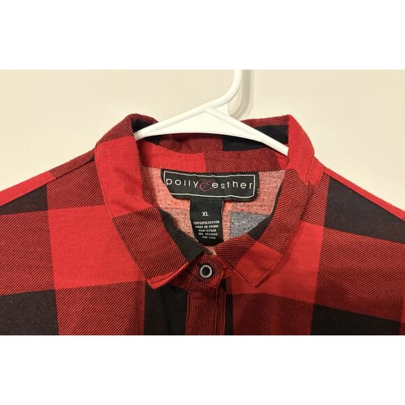 Women’s Red Black Buffalo Plaid Button DownShirt XL Roll Tab Sleeves Casual Top - Picture 4 of 6